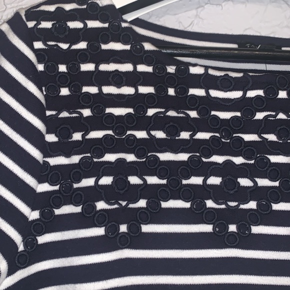 Talbots NEW Embroidered Dress Navy Large Floral Stripe Coastal Office Casual - Picture 6 of 12